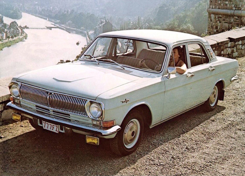 Classic Volga car on a hillside