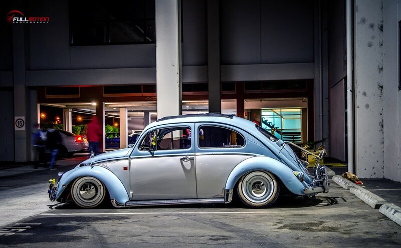Classic Volkswagen Beetle in parking garage