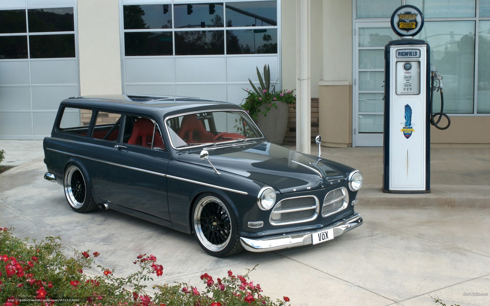 Classic Volvo Wagon at Gas Station