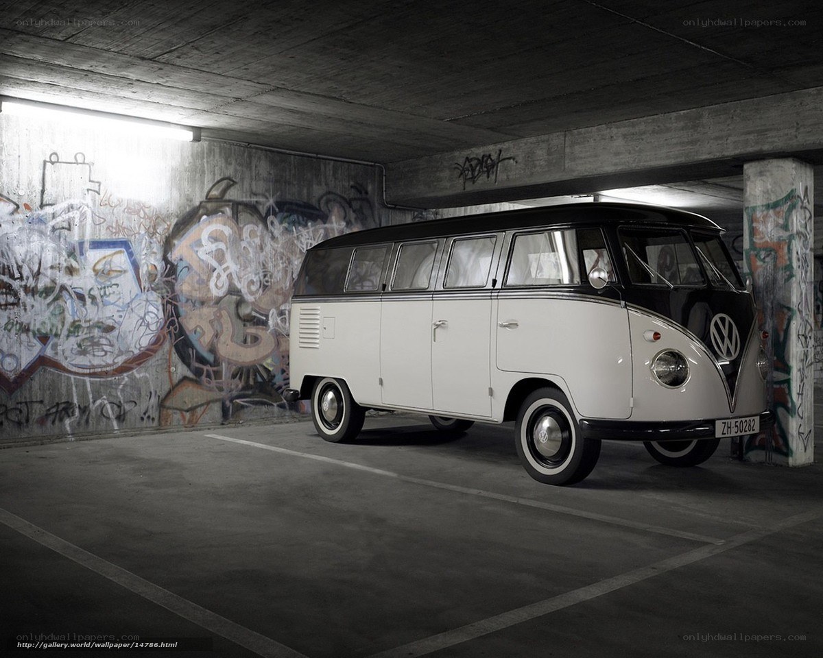 Classic VW Bus in Parking Garage