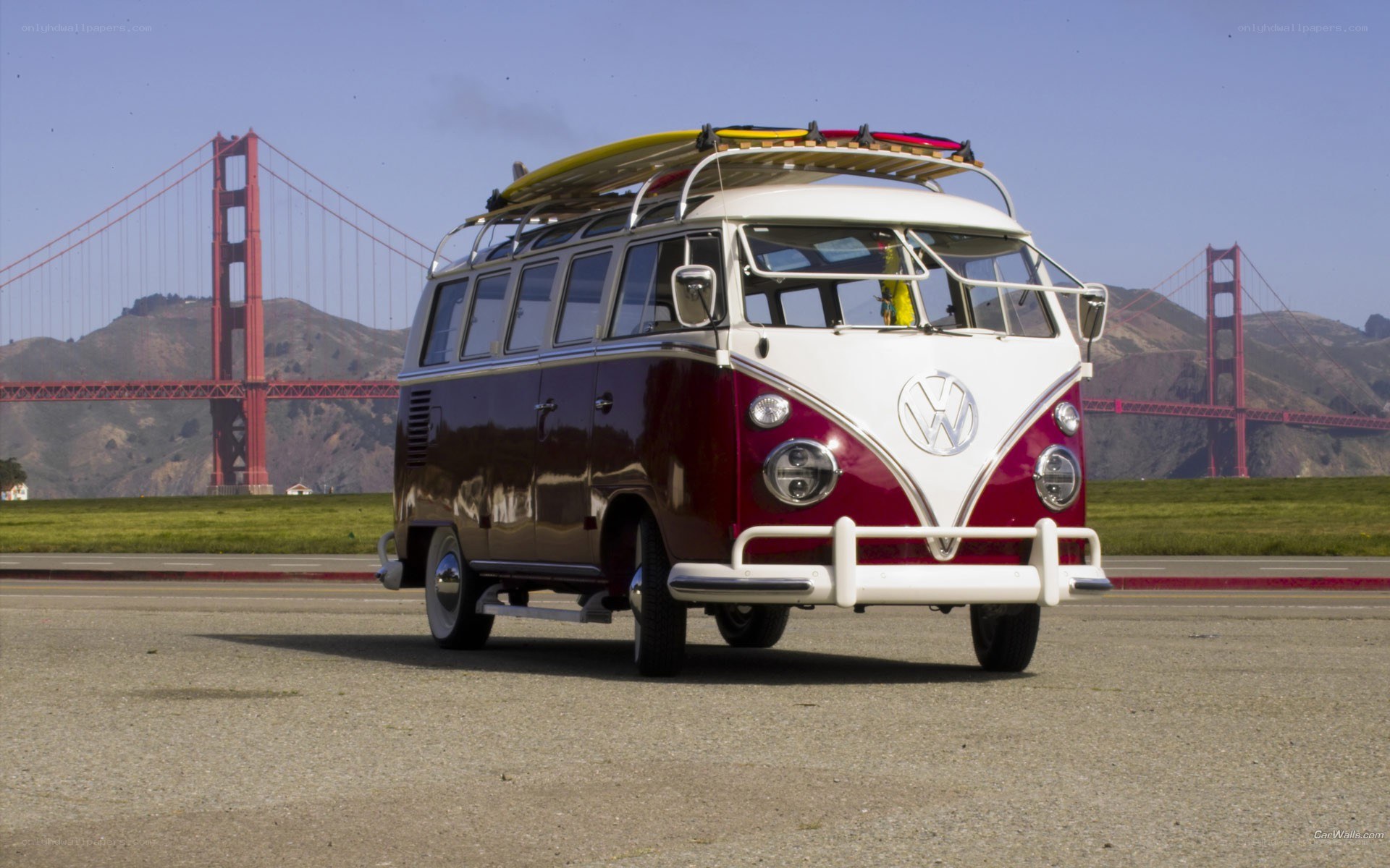 Classic VW Bus with surfboards