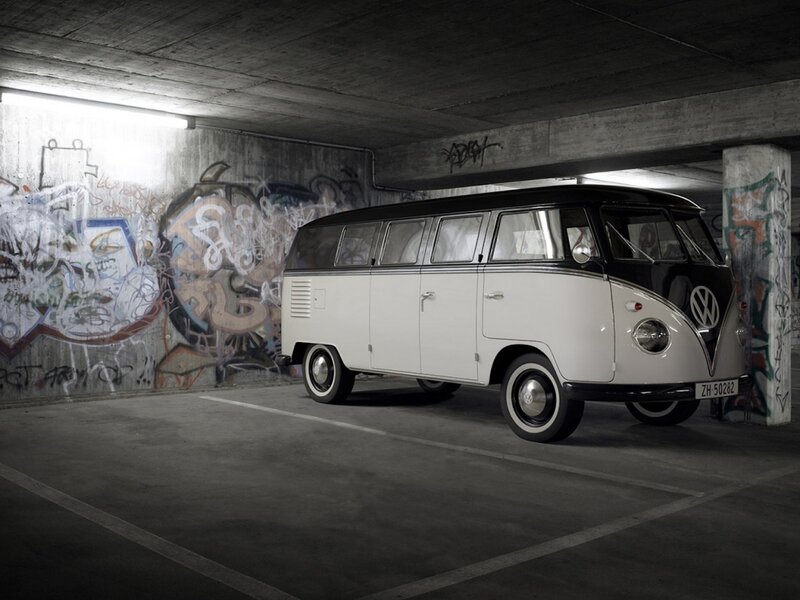 Classic white and black VW bus