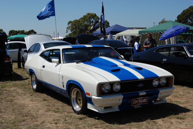 Classic white and blue muscle car