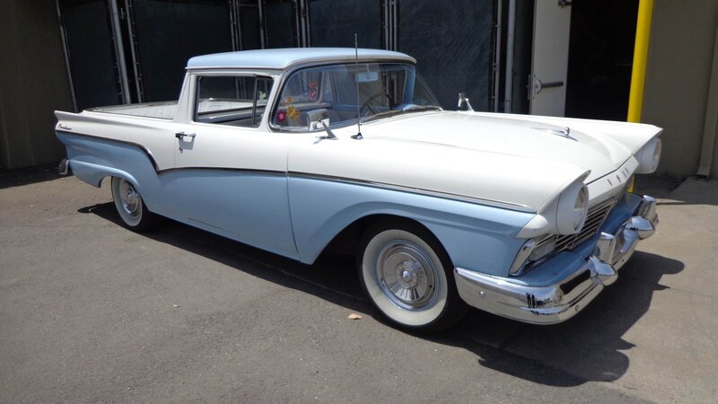 Classic White and Blue Pickup Truck