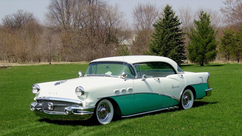 Classic white and green car