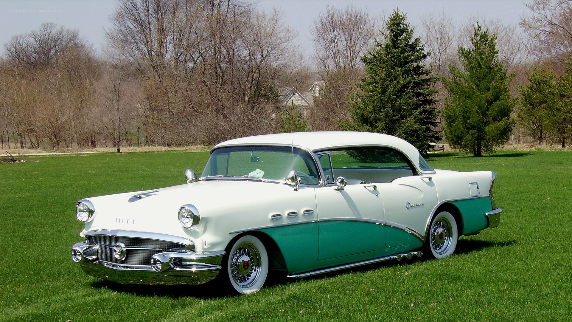 Classic white and green car