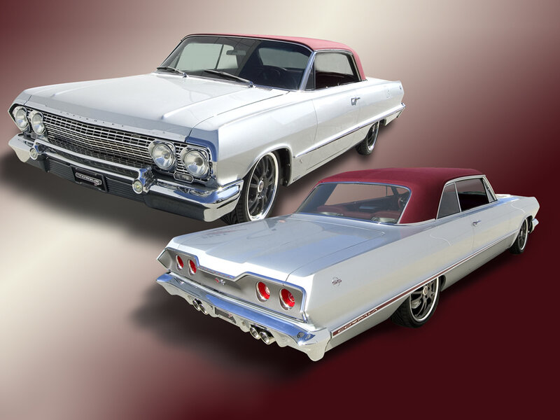 Classic white and red convertible cars