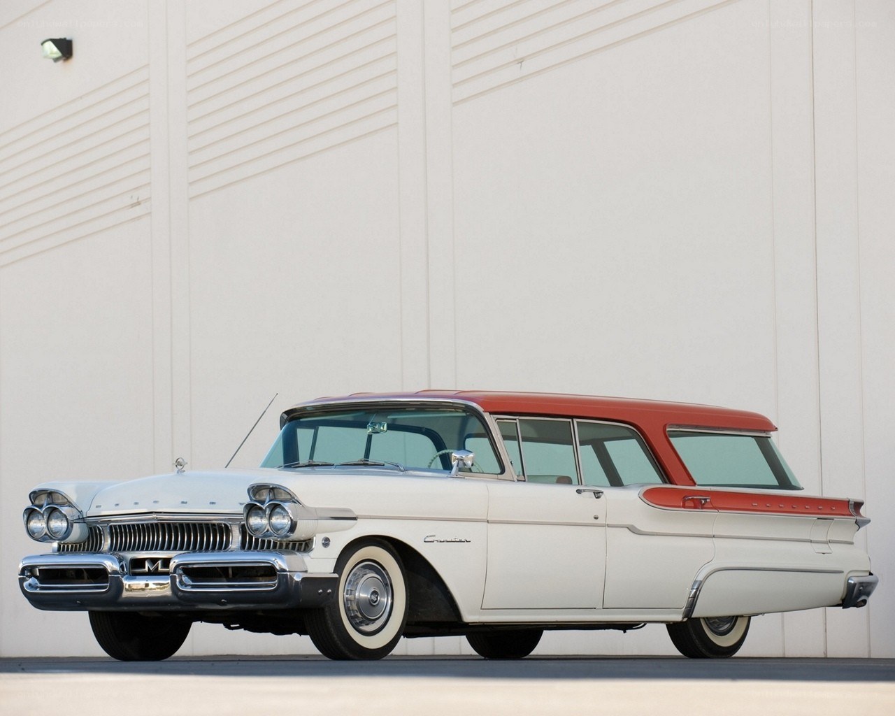Classic white and red station wagon