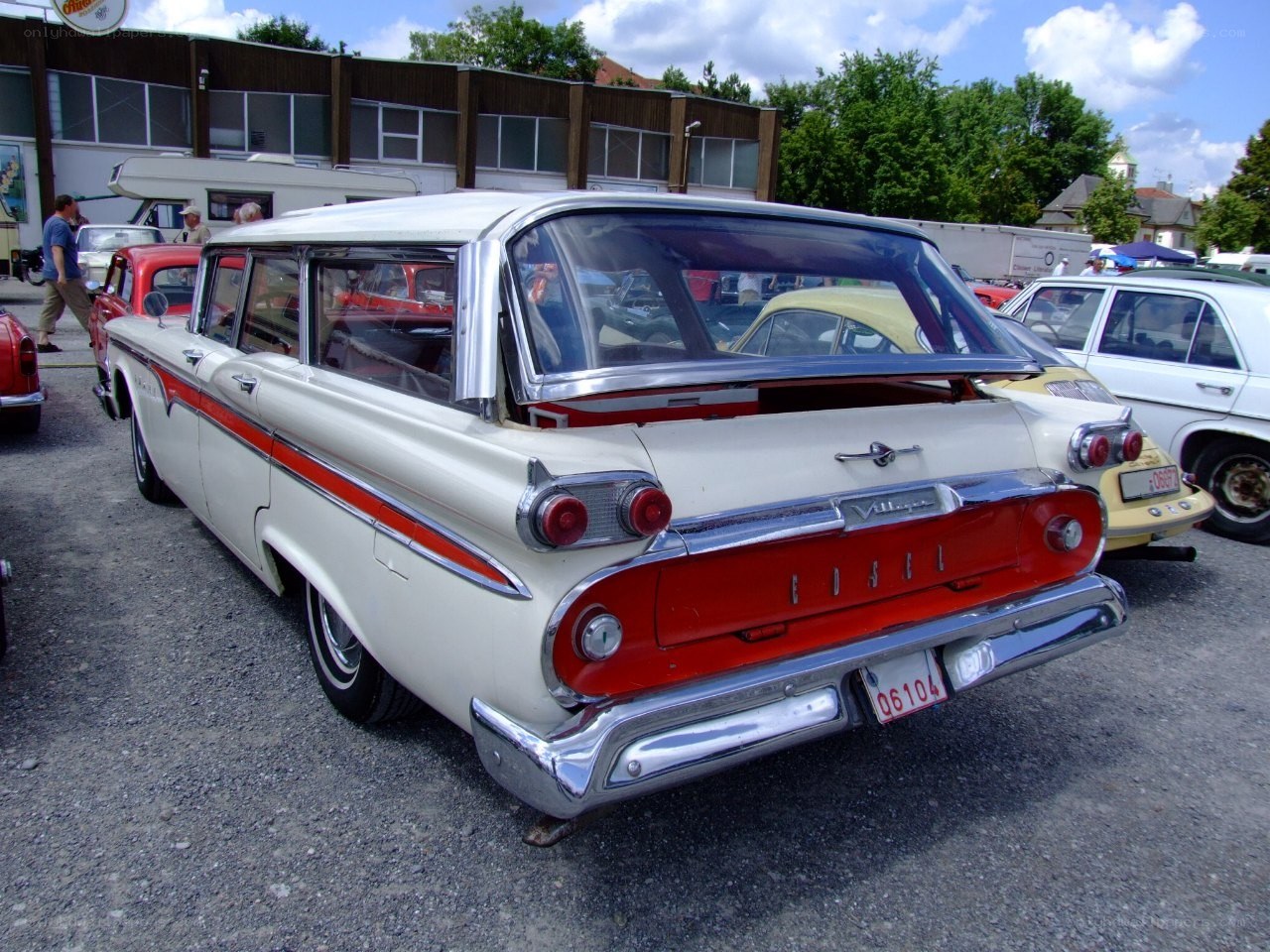 Classic white and red station wagon