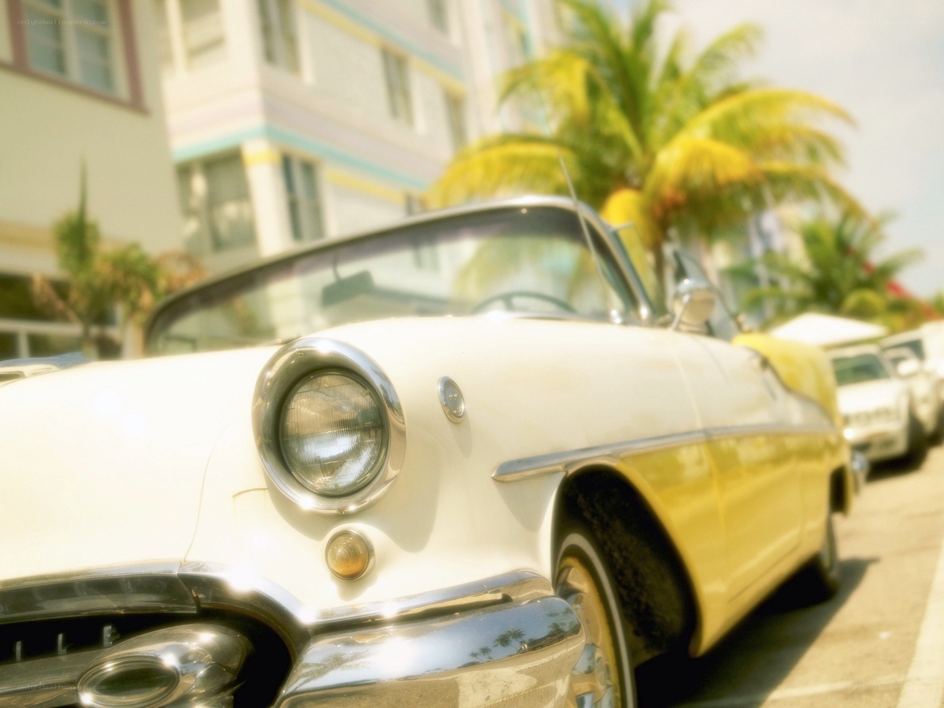 Classic white and yellow convertible