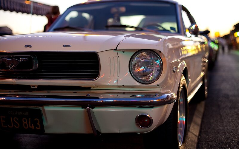 Classic white Ford Mustang