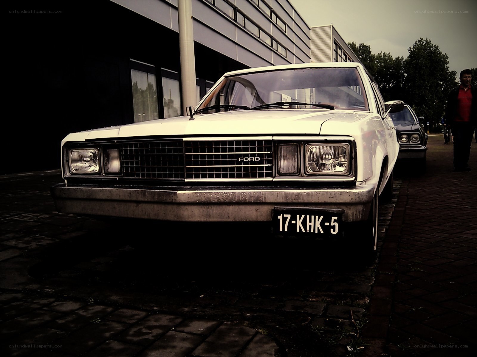 Classic white Ford sedan