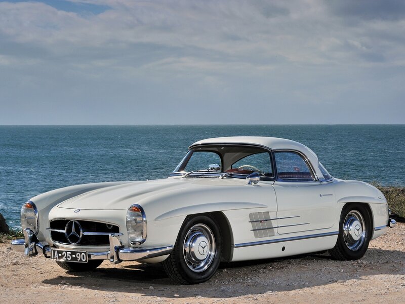 Classic white Mercedes-Benz on the coast