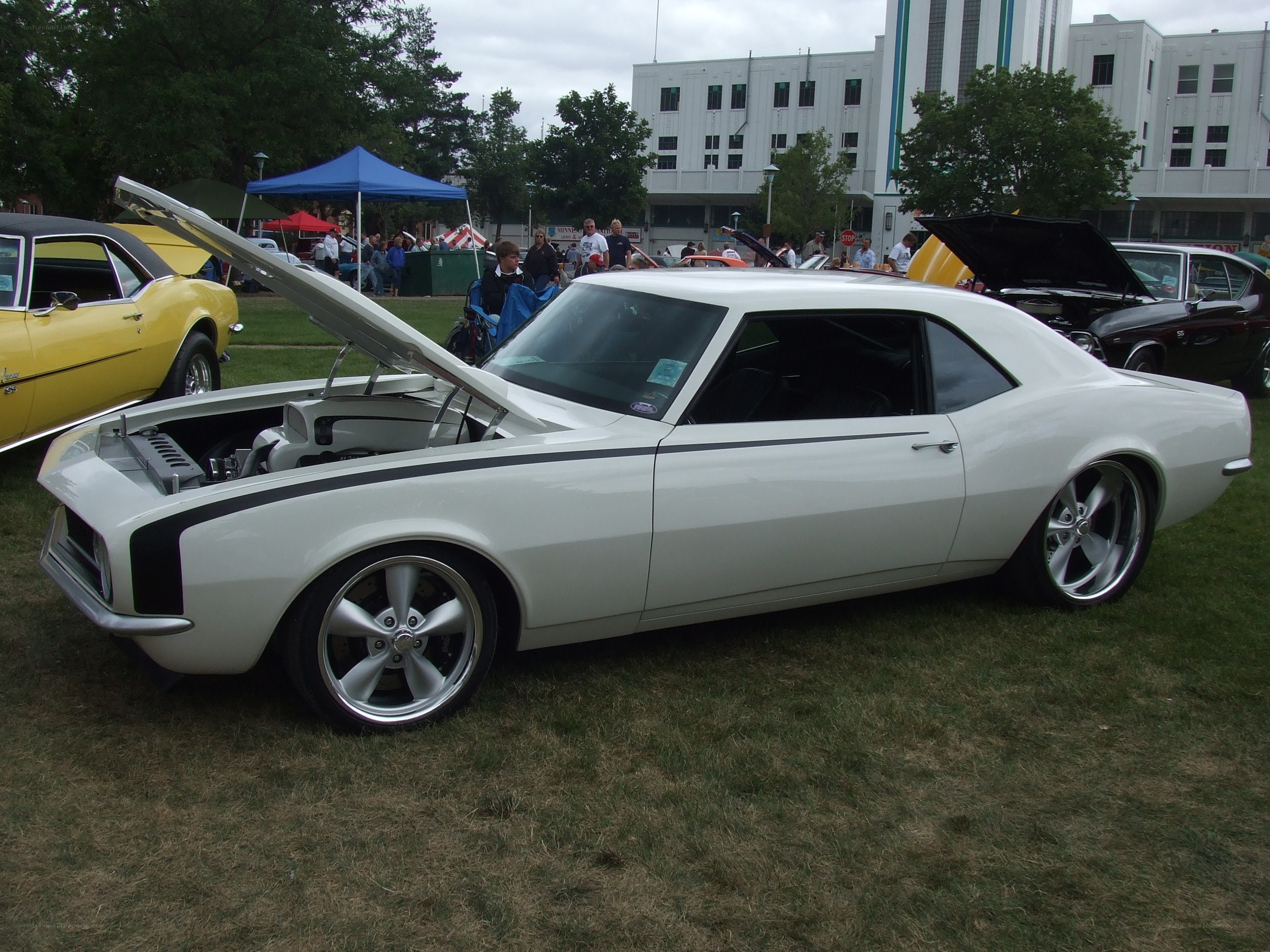 Classic white muscle car at show