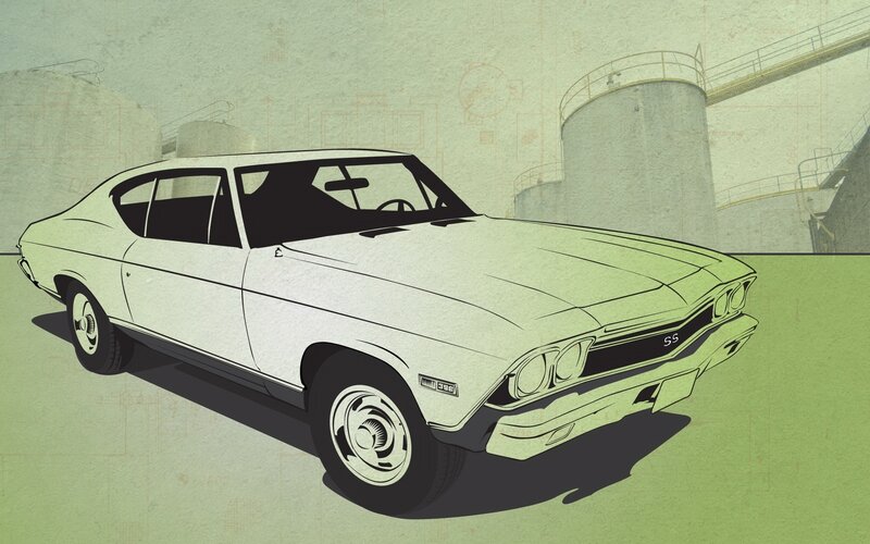 Classic white muscle car illustration