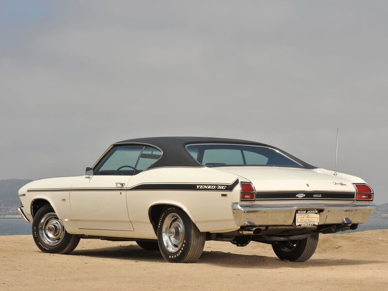 Classic white muscle car on beach