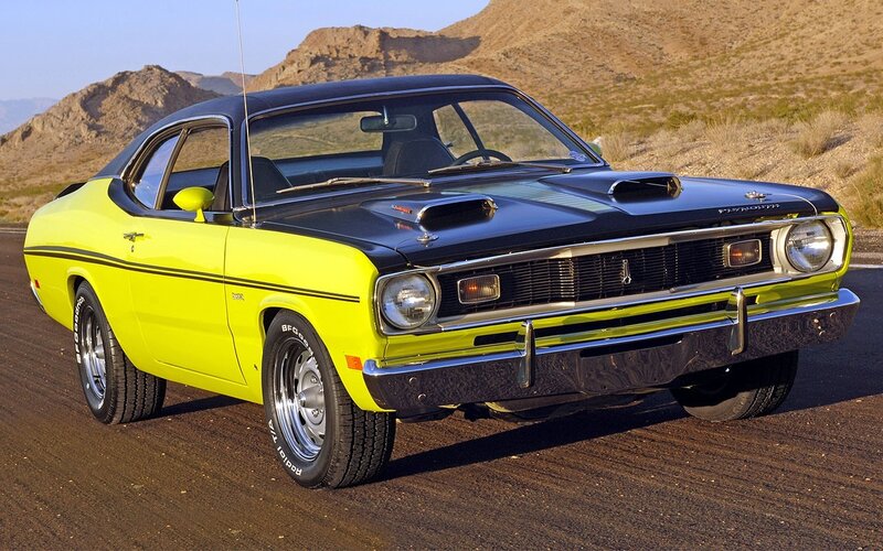 Classic yellow and black muscle car