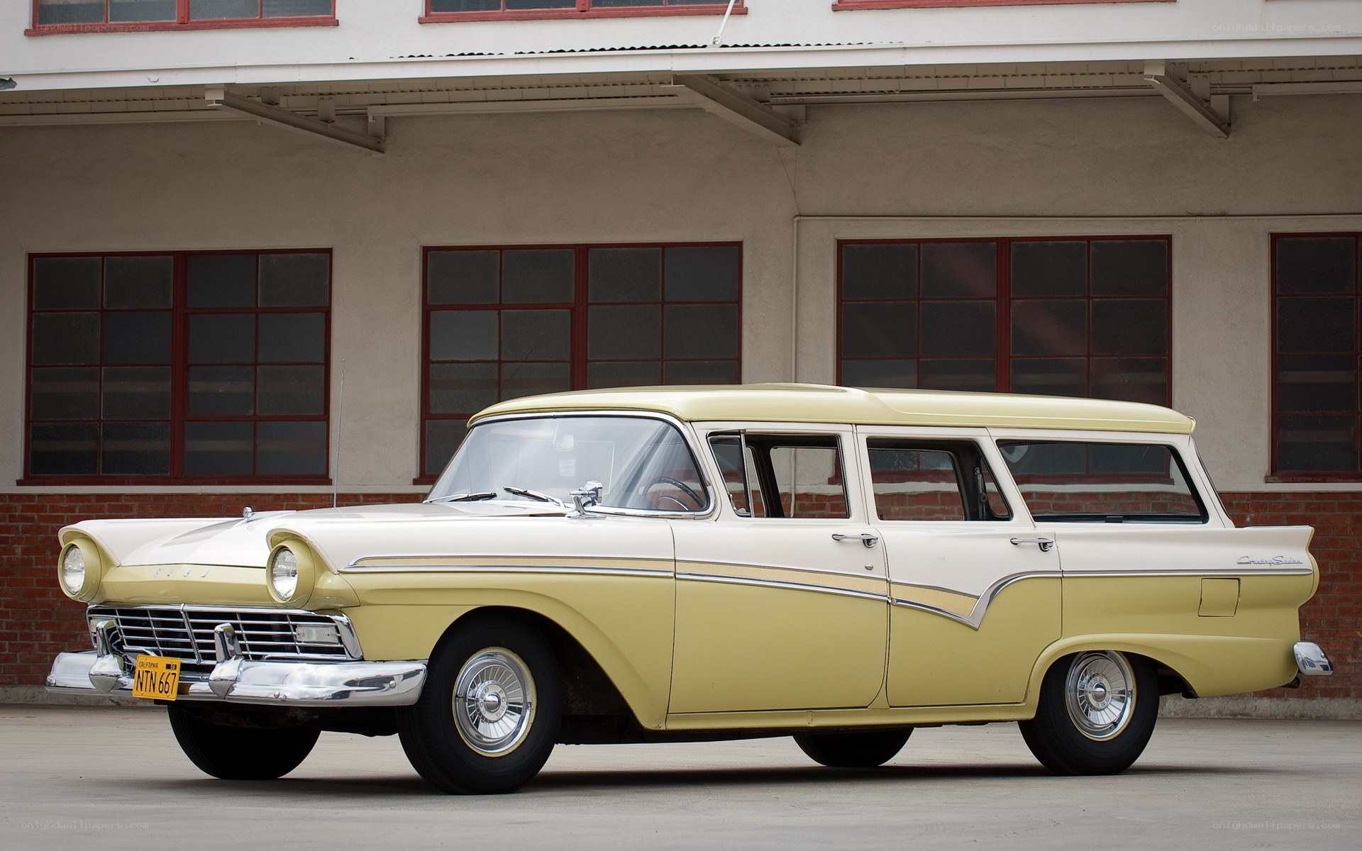 Classic yellow and white station wagon