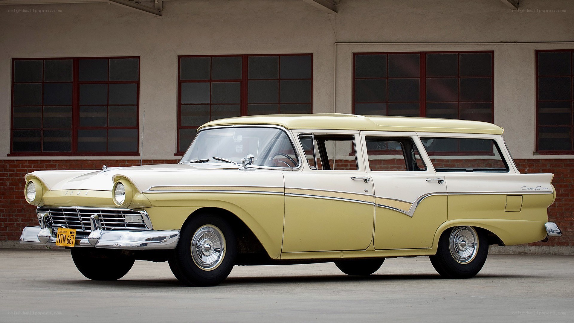 Classic yellow and white station wagon