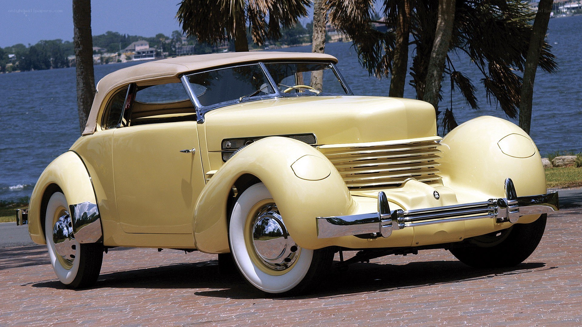 Classic yellow convertible car
