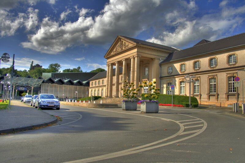 Classical Building with Columns — Blue, Dramatic