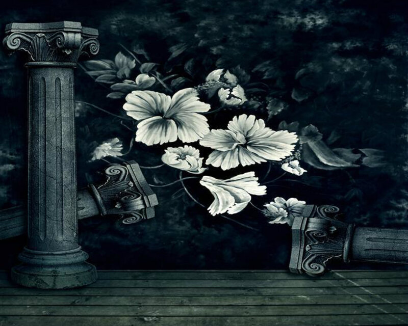 Classical Columns and Flowers
