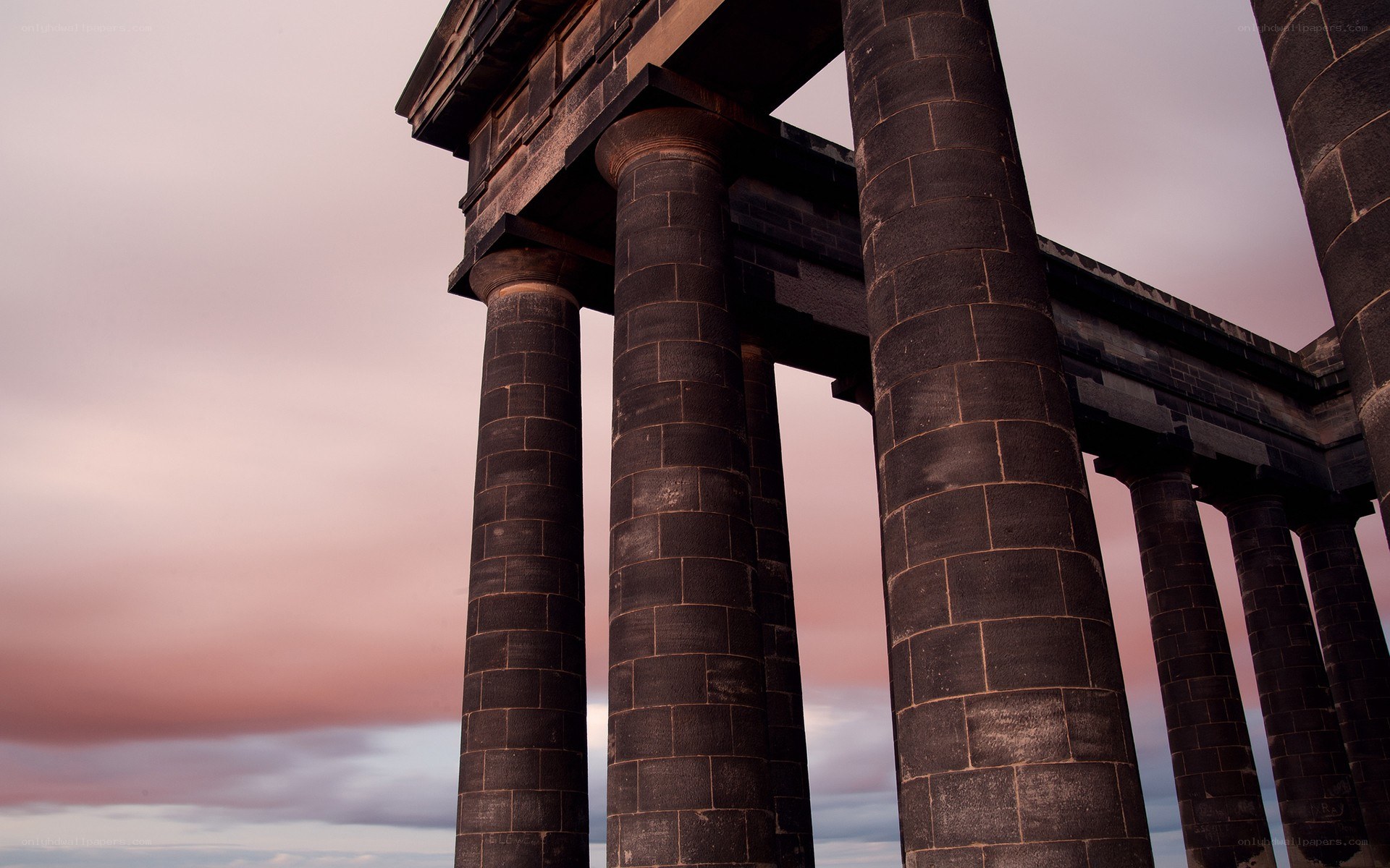 classical columns at sunset
