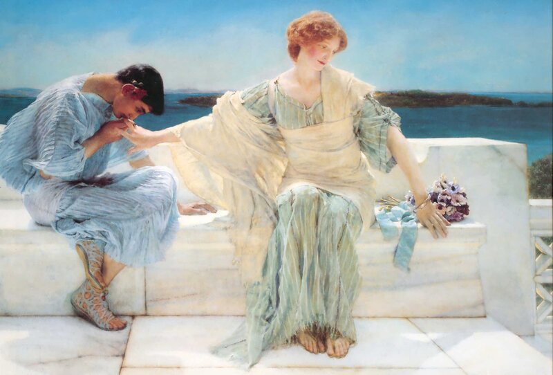 Classical couple on a terrace