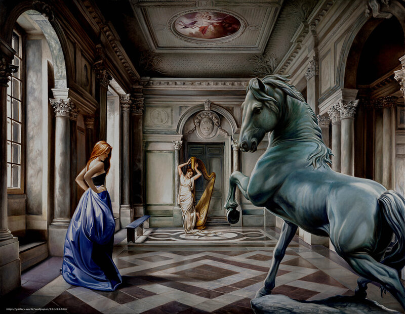 Classical Hall with Horses and Women