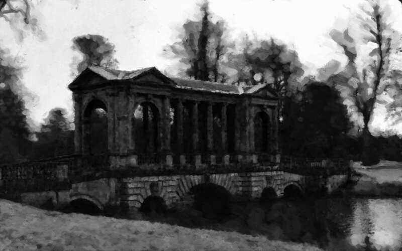 Classical pavilion over water