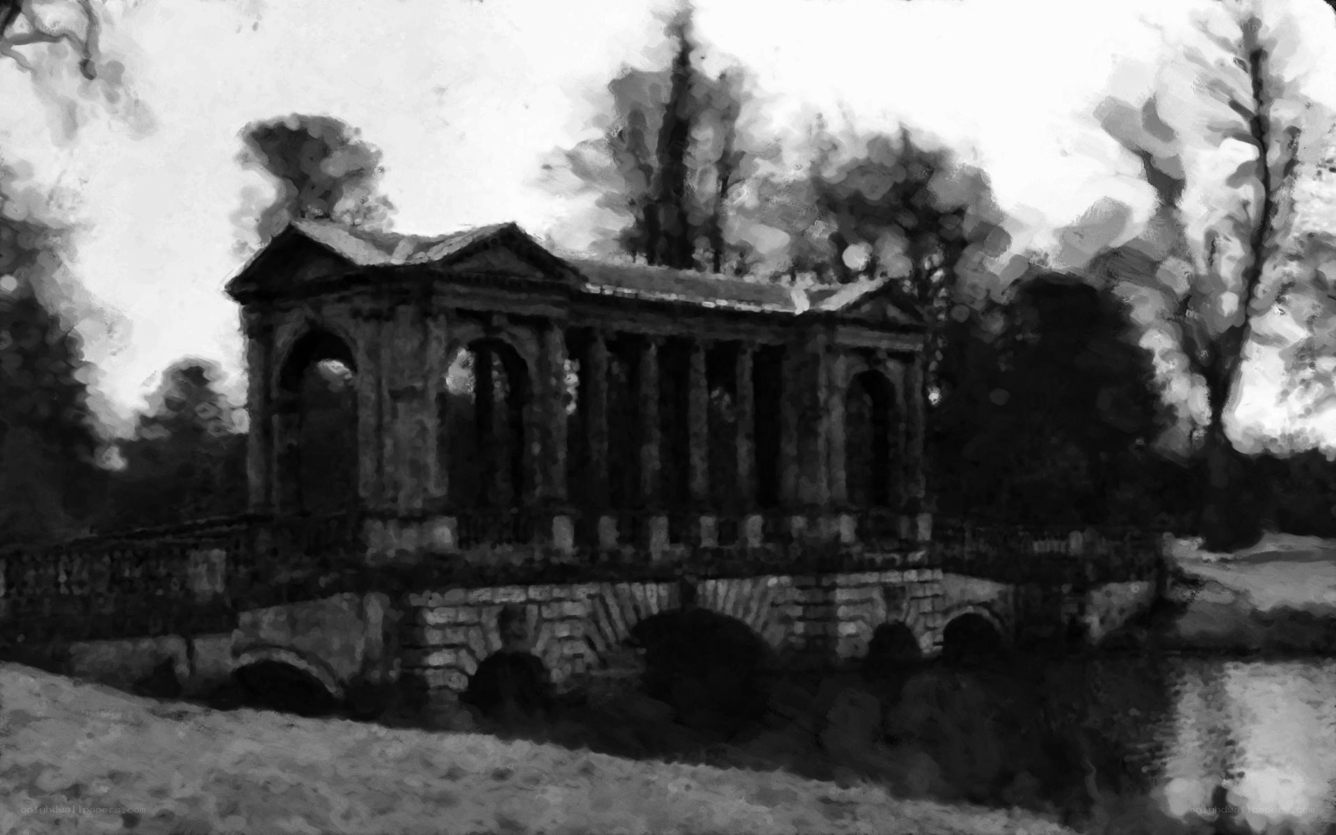 Classical pavilion over water