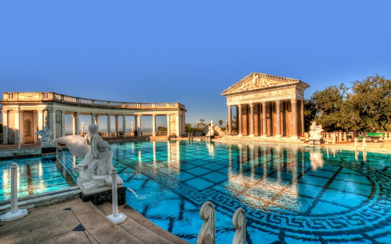 Classical pool with statues and temple