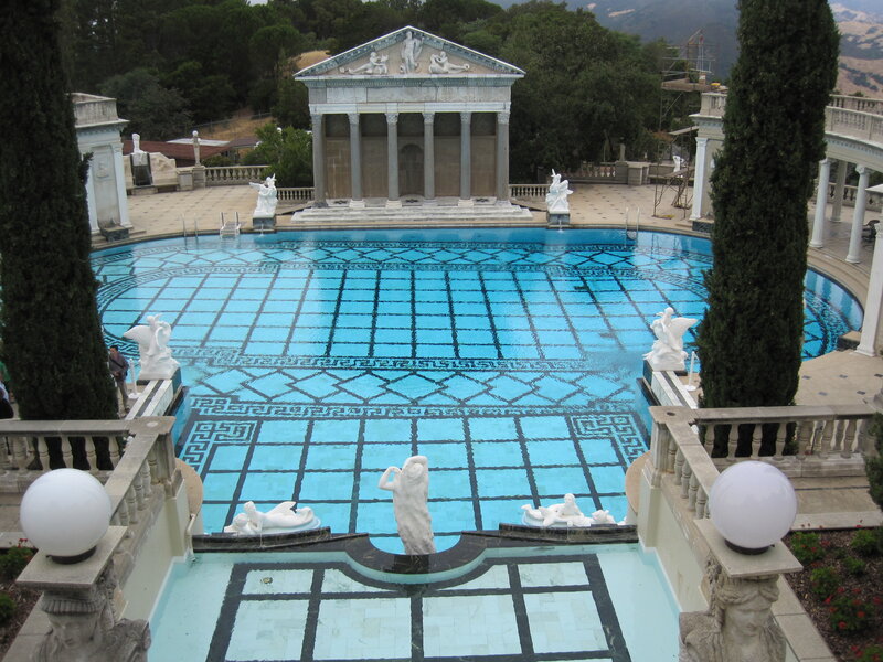 Classical pool with temple and statues