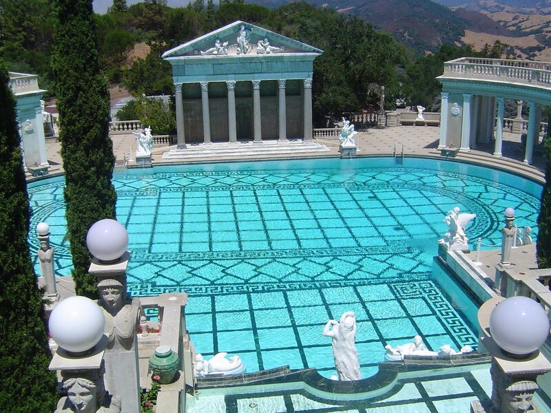 classical pool with temple structure