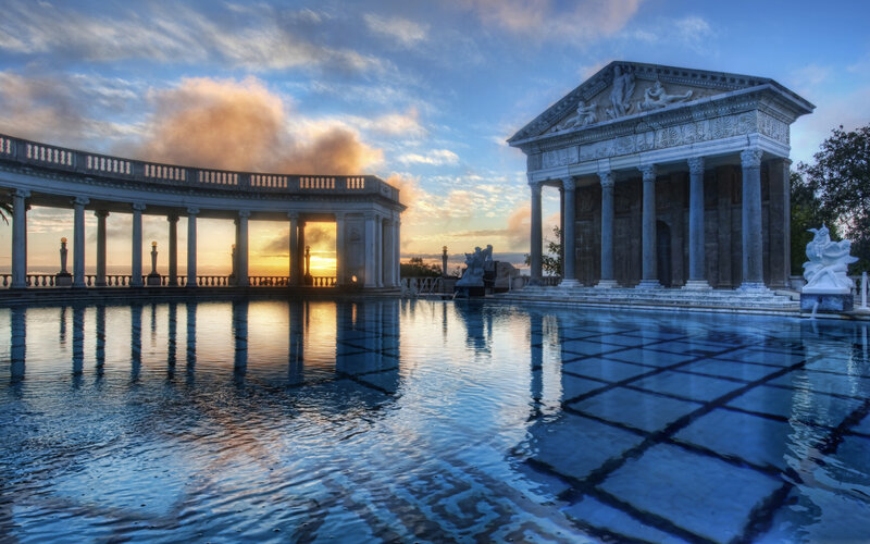 Classical Temple and Pool — Blue