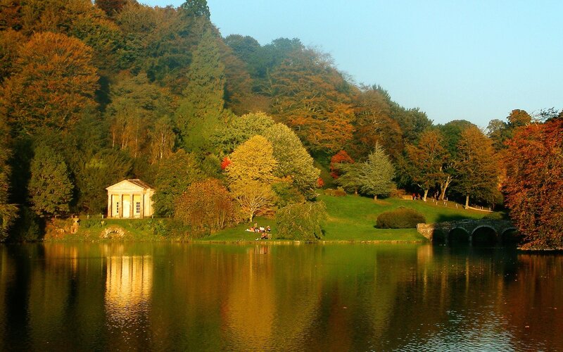 Classical Temple by Lake