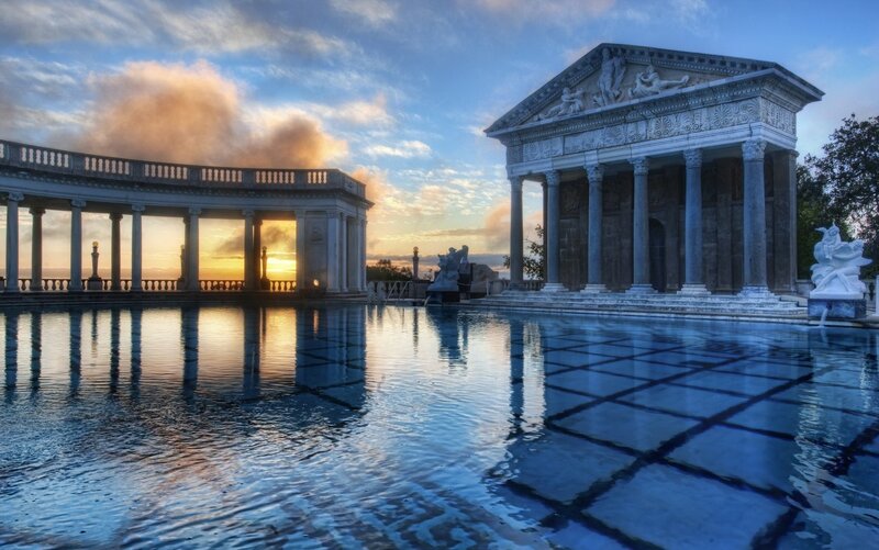 Classical Temple by Water — Blue