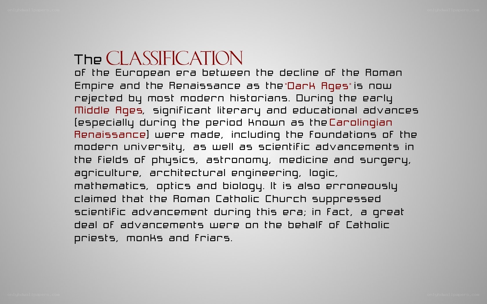 Classification of the Dark Ages