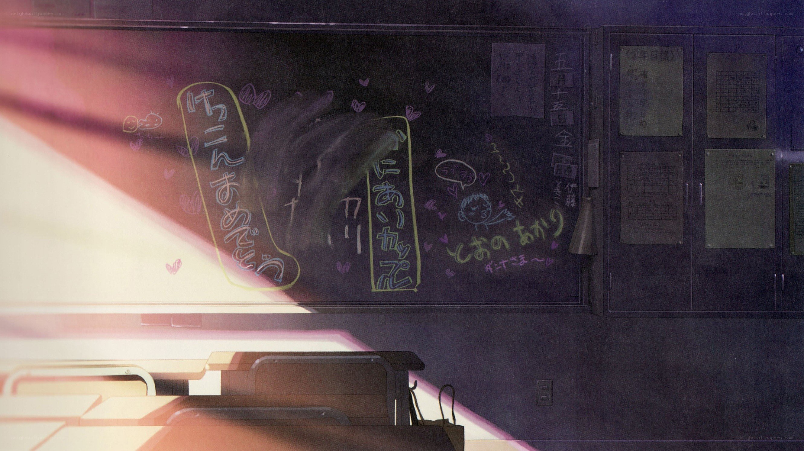 Classroom chalkboard with drawings