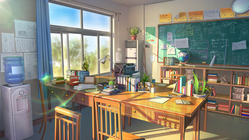 Classroom with Desks and Chalkboard