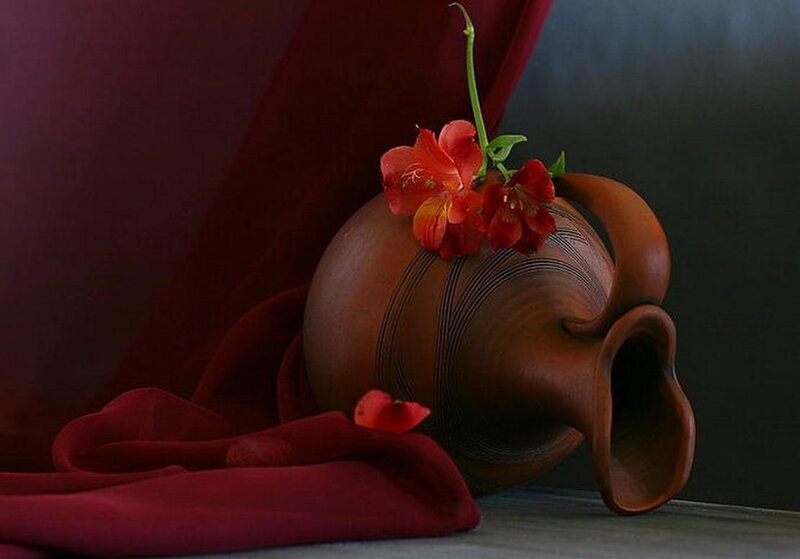 Clay Jug with Flowers
