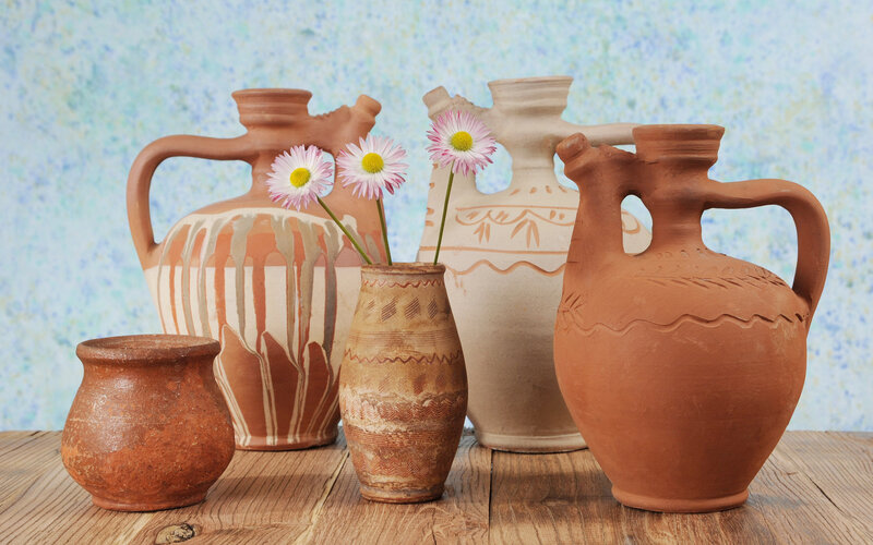 Clay Pots with Flowers — Brown, Calm