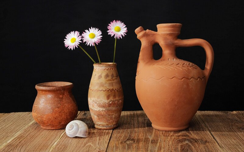 Clay Pots with Flowers — Brown