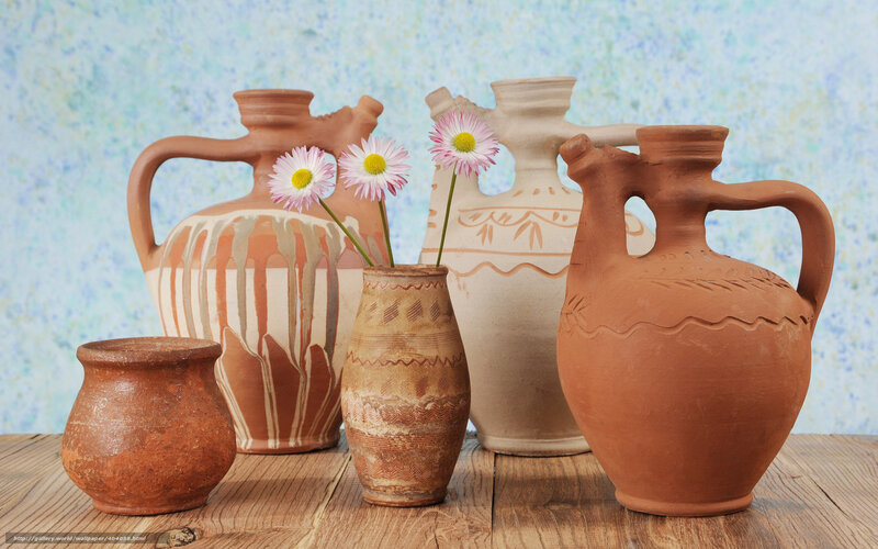 Clay pots with flowers