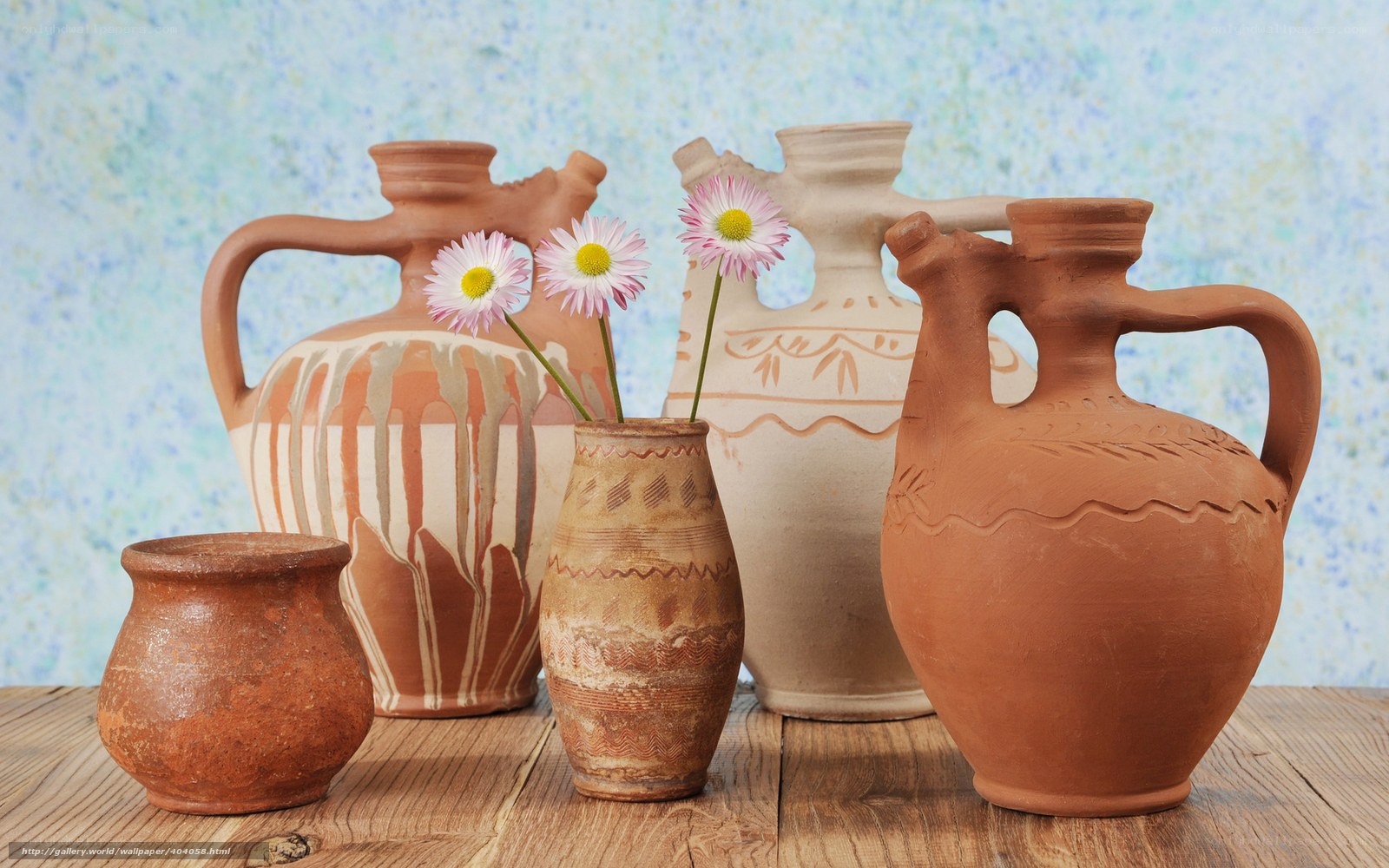 Clay pots with flowers