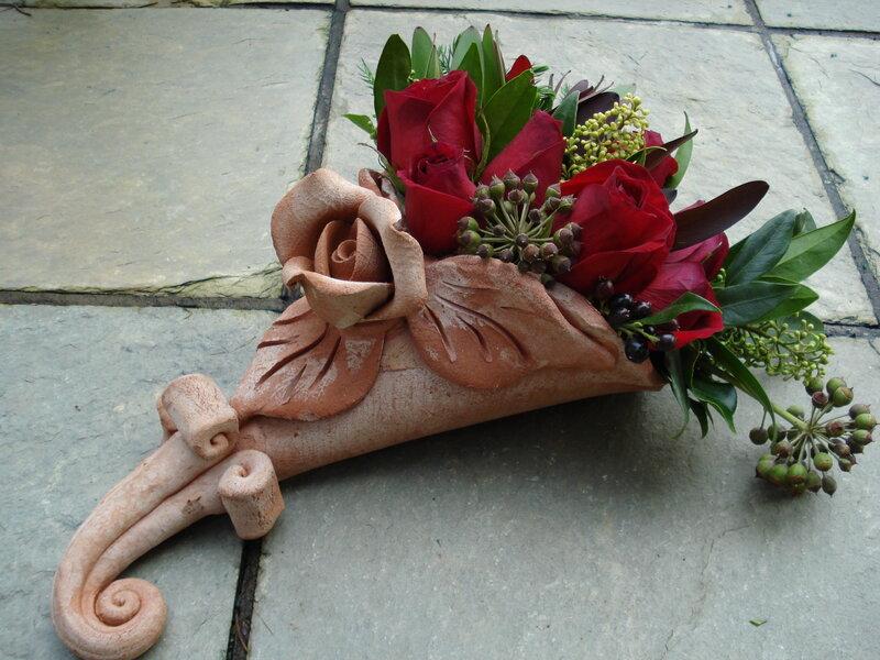 Clay Rose Sculpture with Flowers