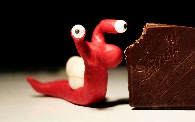 clay worm with chocolate