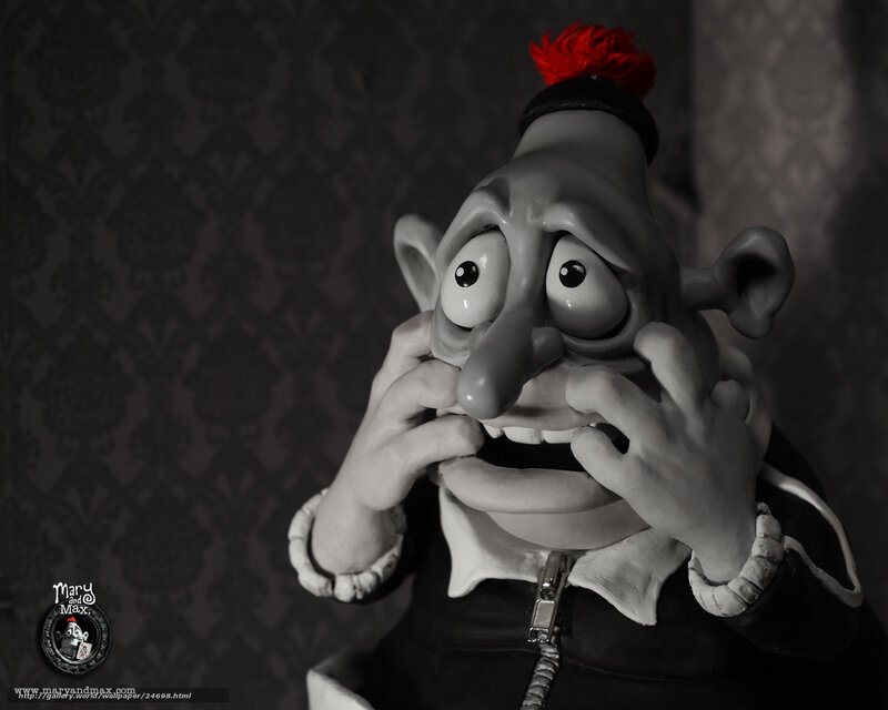 Claymation character with red pom-pom