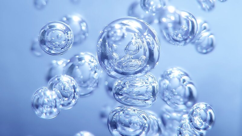 Clear bubbles in blue liquid