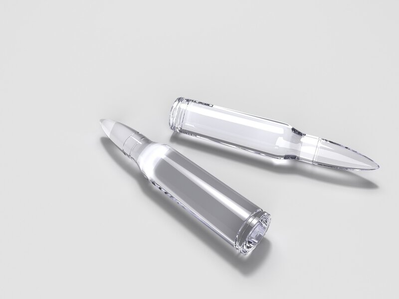 Clear bullet-shaped vials